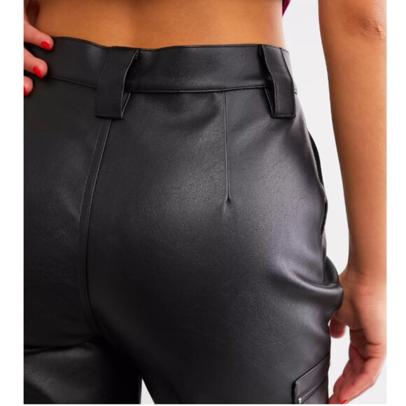 Size 11 KanCan Black High Rise Faux Leather Cargo Joggers (ABBA) - Picture 3 of 16